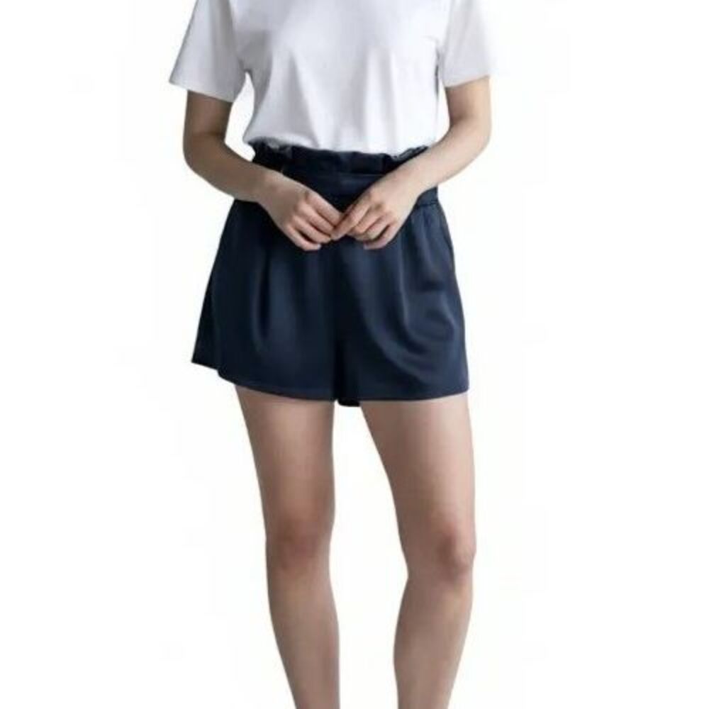 Summersalt Pleated Shorts Women Size 12 Navy Blue High Waist Lightweight